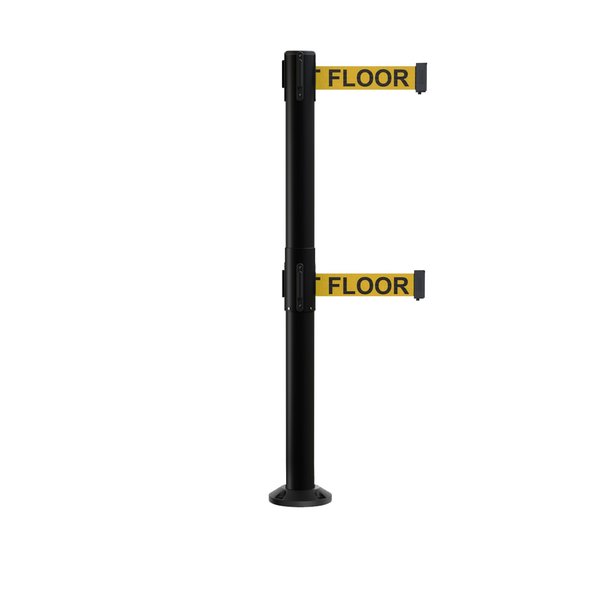 Montour Line Stanchion Dual Belt Barrier Fixed Base Black Post 9ft.Y.Wet..Belt MX630DF-BK-CAWETYB-90